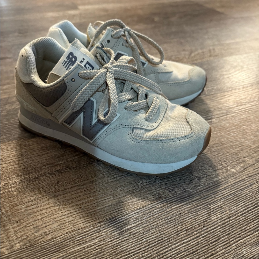 New Balance Kids' Cream and Gray Sneakers